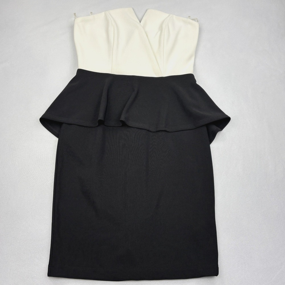 GUESS Dress Womens Medium NWT Black White Strapless Peplum Bustier Mini Cocktail